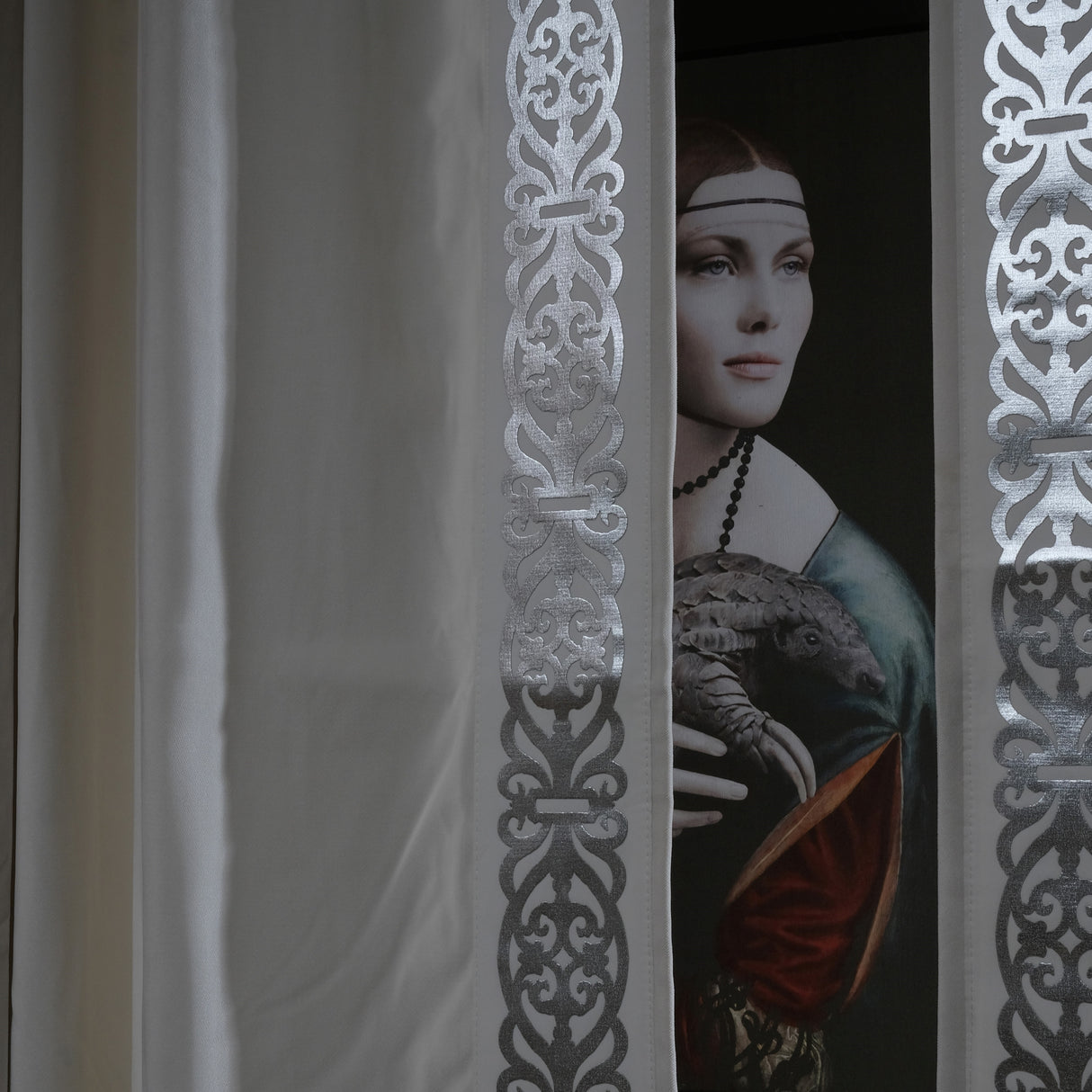 Rada – White Drapery Curtain With Luxury Silver Faux-Leather Border – For Modern & Refined Interiors