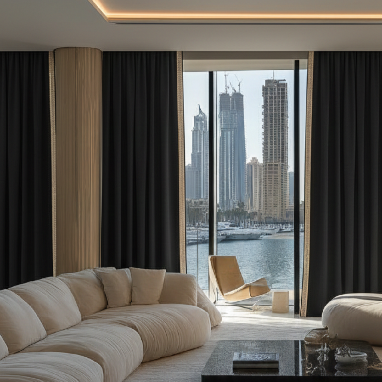 Ferge – Black Drapery Curtain With Luxury Gold Tassel Border – For Classic & Modern Sophisticated Interiors
