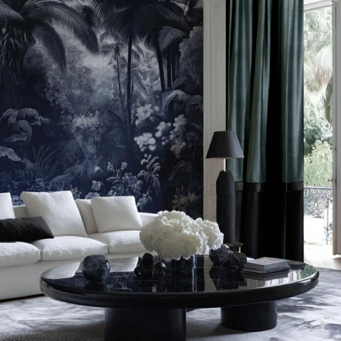 Berego – Petrol Green & Black Velvet Drapery Curtain With Linear Border Detail – For Modern & Luxurious Interiors