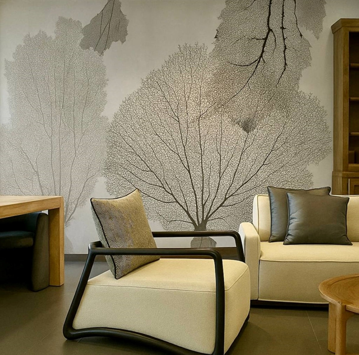 Leaf Veins Wallpaper – Minimal Botanical Mural with Organic Elegance