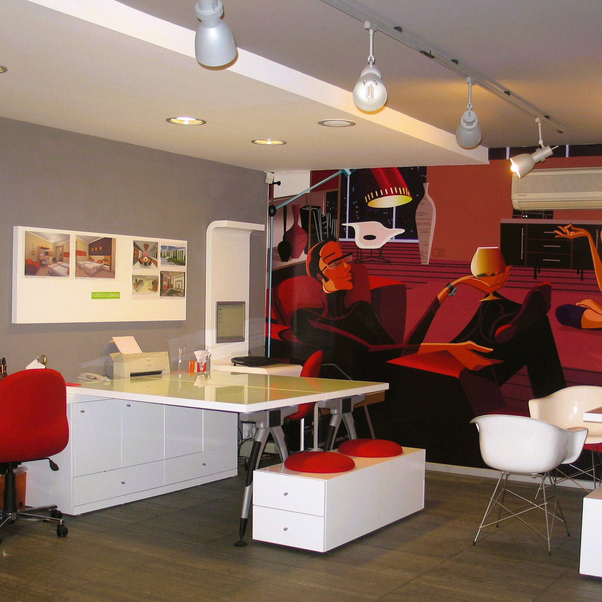 Graphic Design Studio Interior Design and Fit-Out Works - Red, White, Black & Grey Creative Workspace