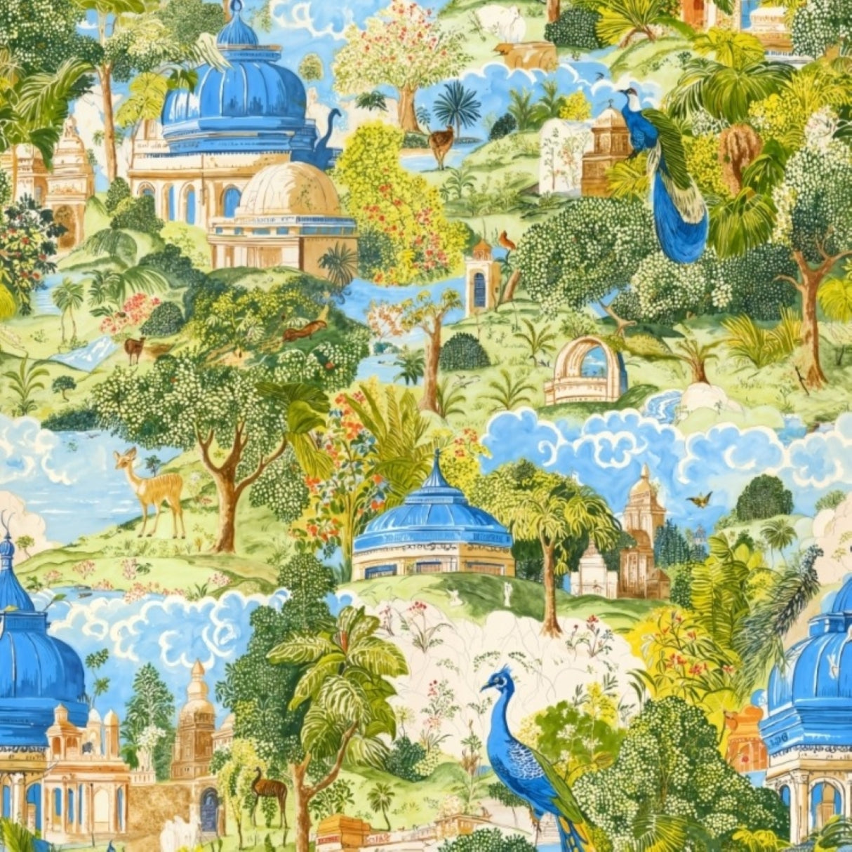 Papel pintado Royal Eden – Azul y verde – Disponible en versiones impresas y en relieve para interiores elegantes