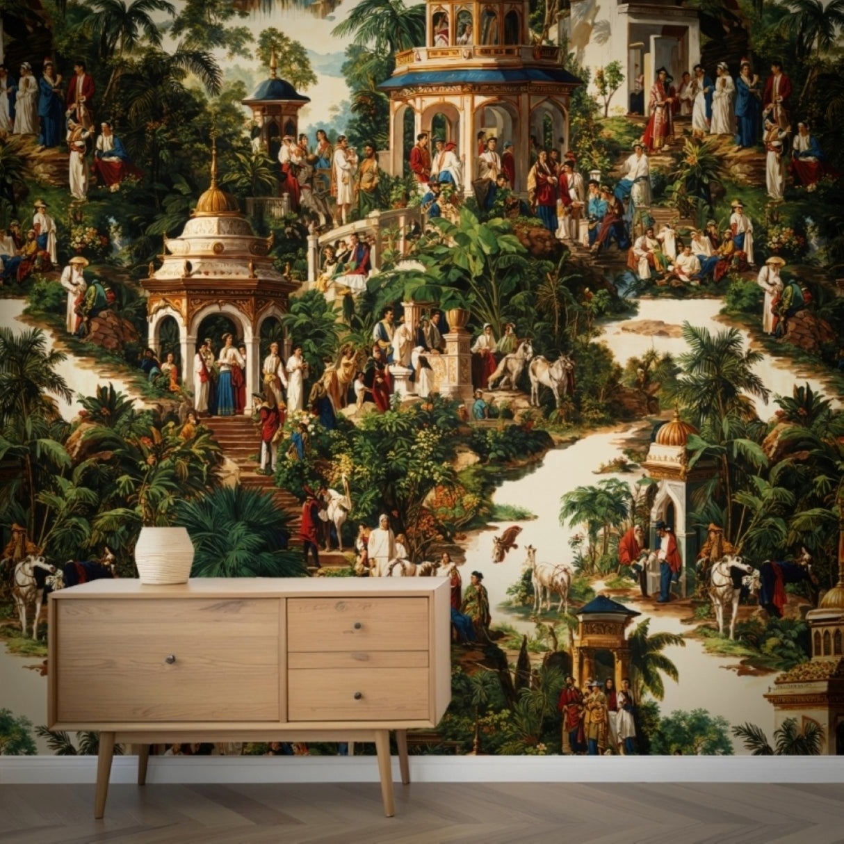 Oriental Garden Mural Wallpaper – Available In Printed And Embossed Versions For Classic Interiors