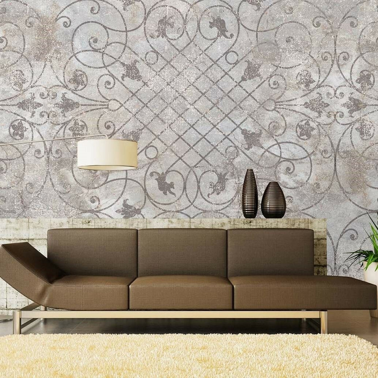 Gray Vintage Ethnic Pattern Wallpaper – Artistic Bohemian Wall Décor for Warm, Timeless Interiors