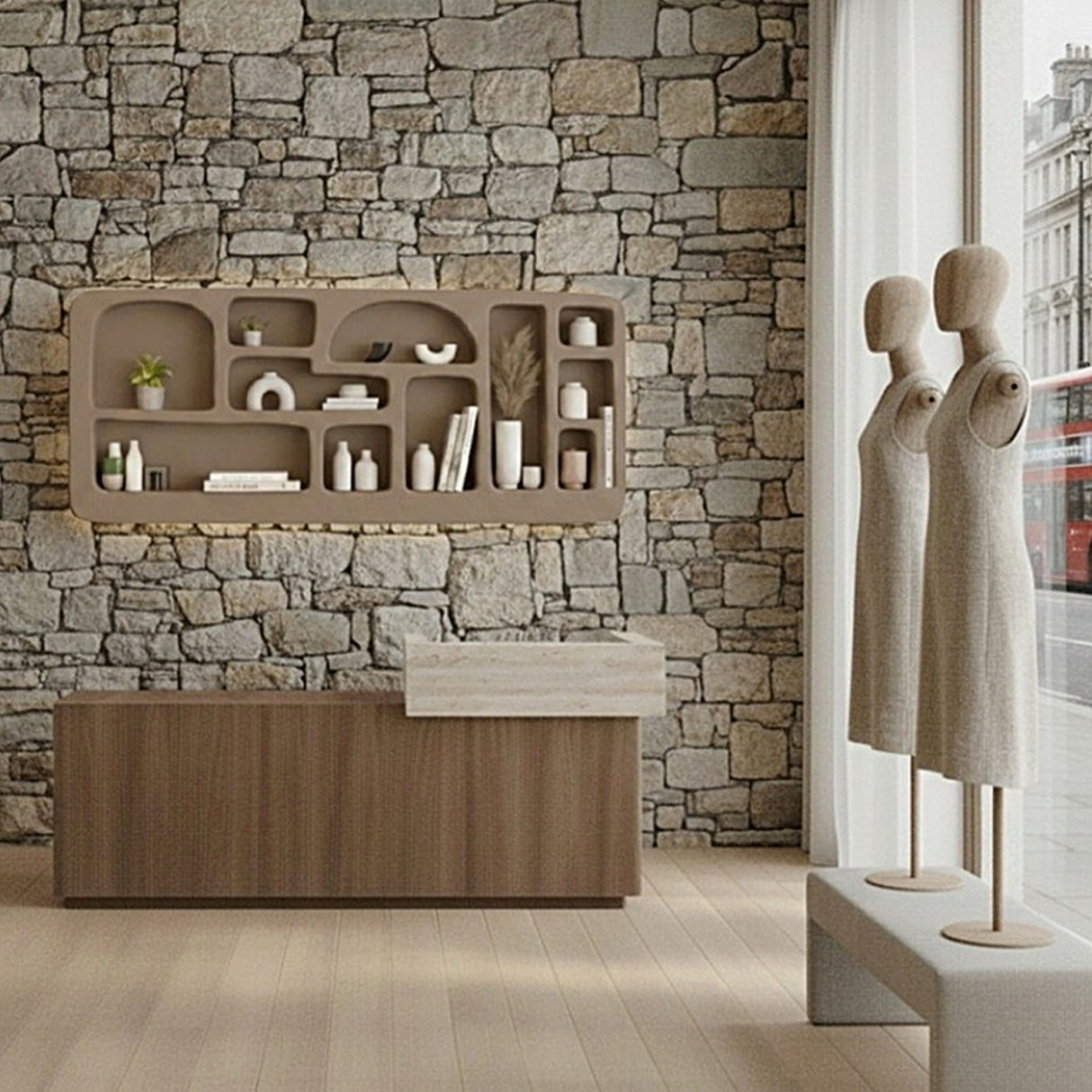 Voli Wall Mounted Display Unit – Wabi-Sabi Inspired Sculptural Shelving with Organic Form and Natural Texture