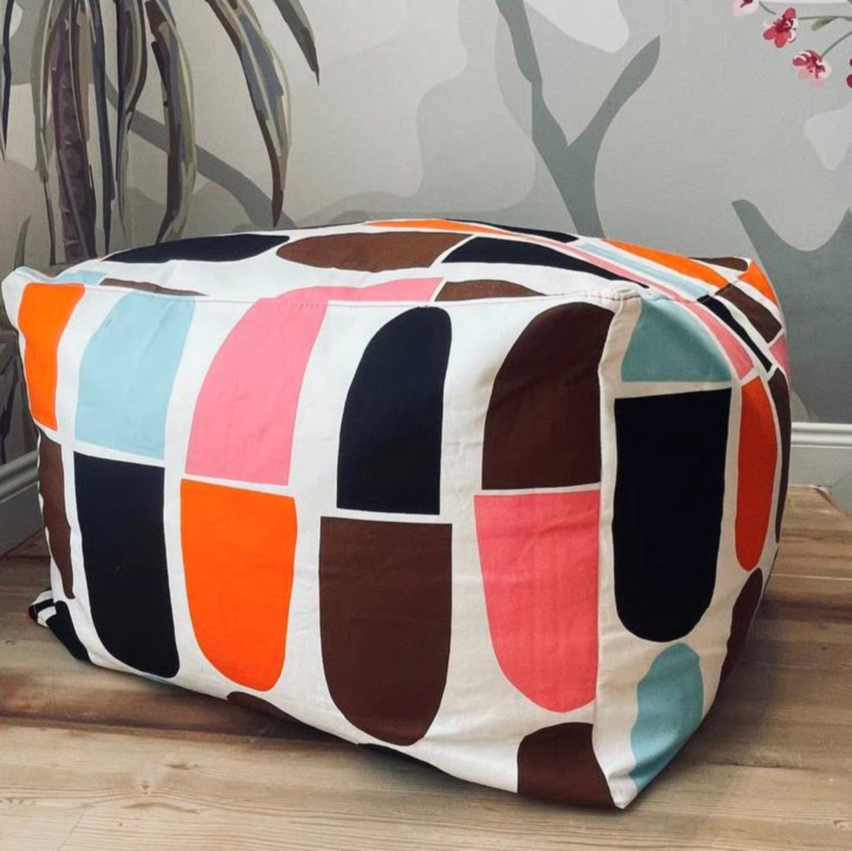 Capsula Pouf – Handmade Ottoman Seat with Marimekko Fabric Geometric Pattern
