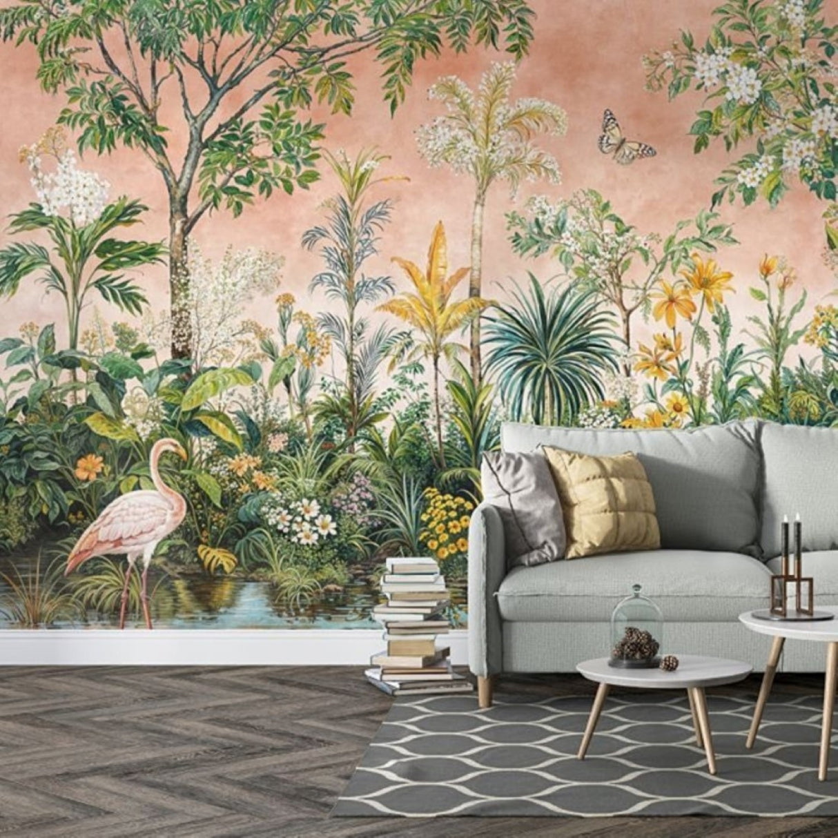 Papel pintado Golden Safari Garden: Mural artístico de jungla para interiores elegantes y eclécticos