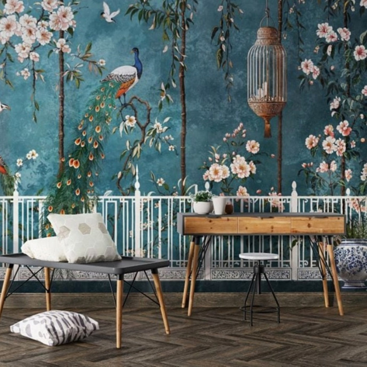 Golden Cage Chinoiserie Wallpaper – Available in Printed and Embossed Versions for Elegant Interiors