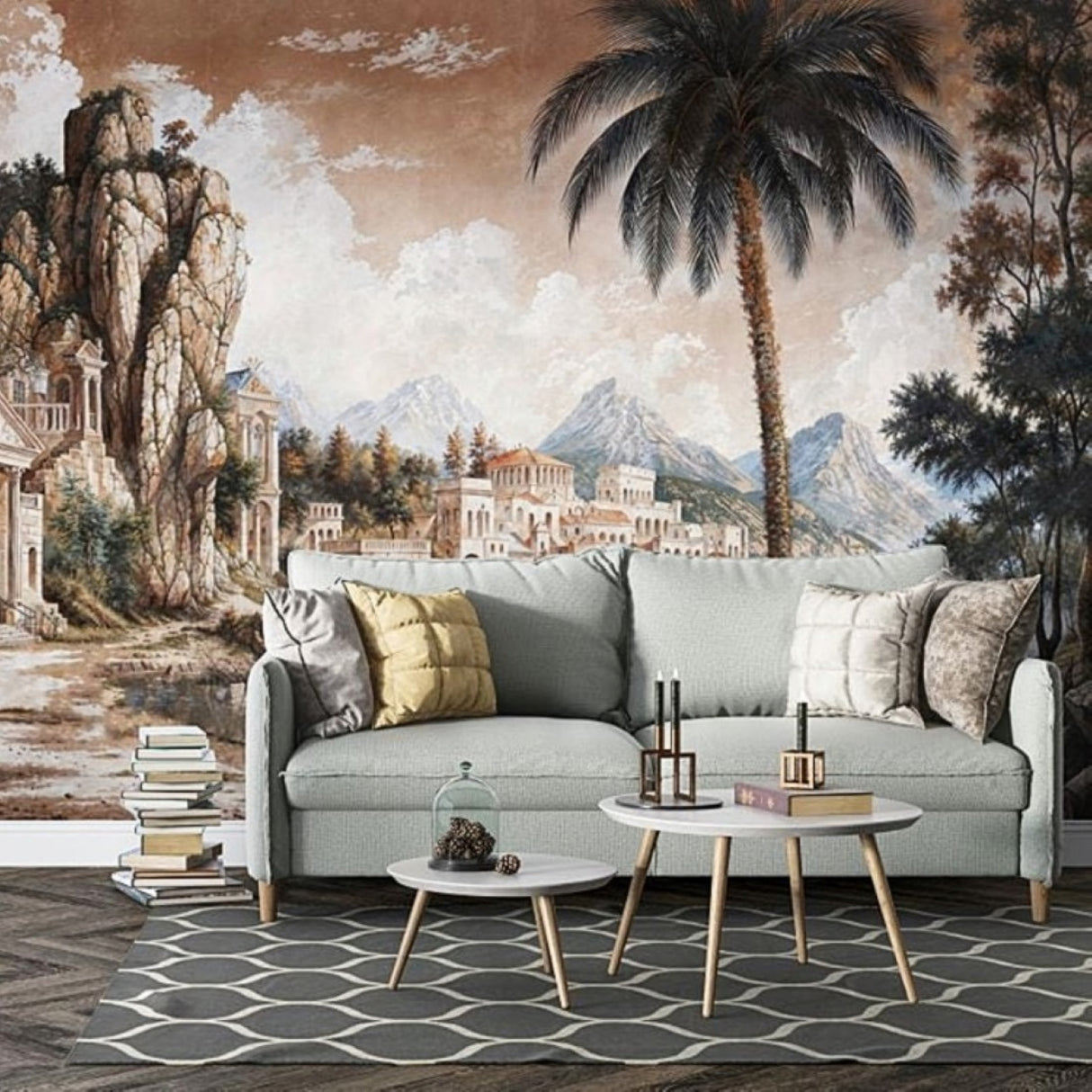 Ancient Riviera Wallpaper – Hand-Painted Architectural Mural for Classical Interiors