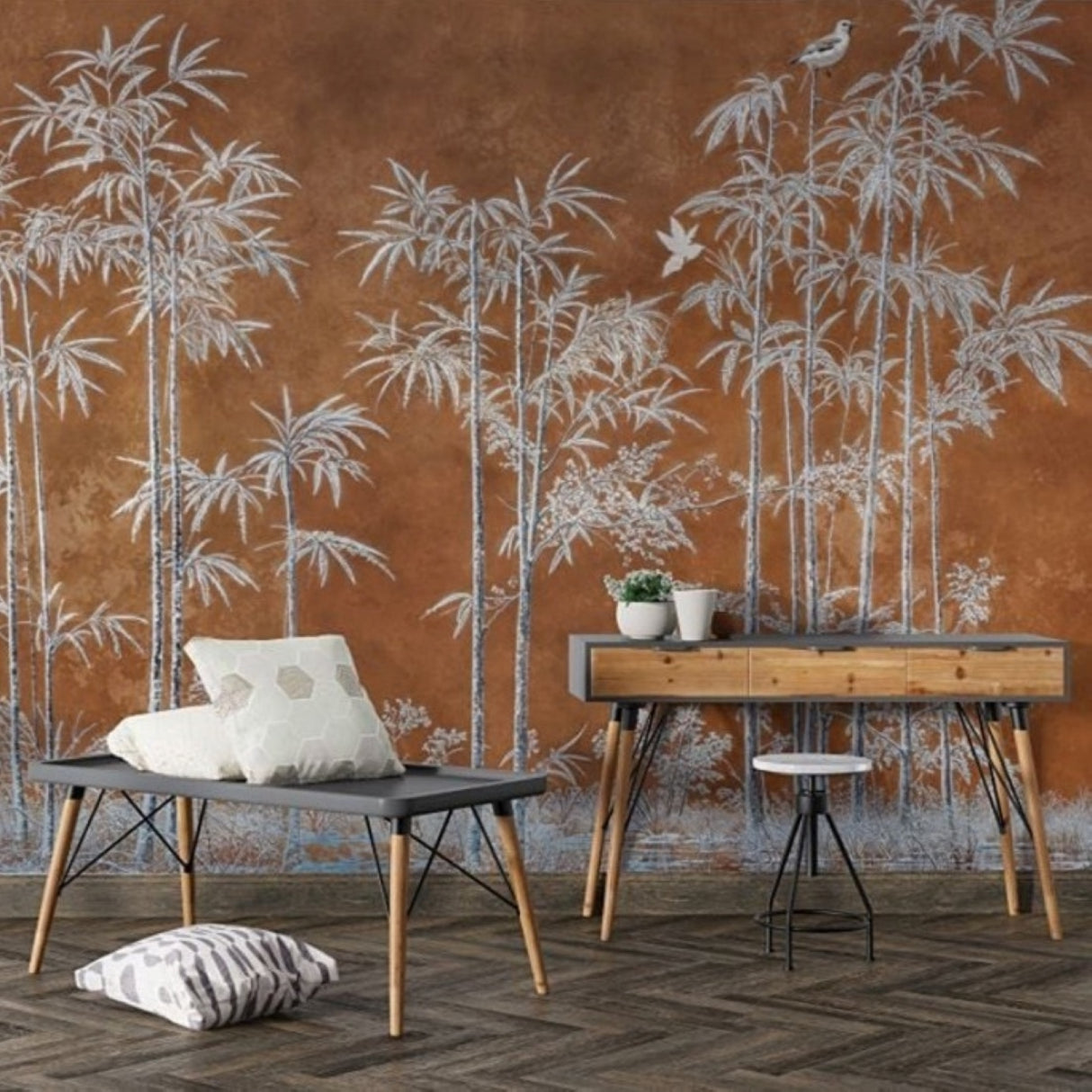 Terracotta Bamboo Grove Wallpaper – Available in Printed and Embossed Versions for Elegant Interiors