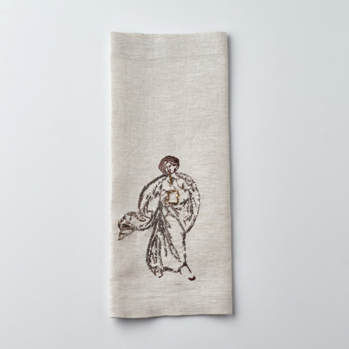 Relief "Flute" Hand Embroidered Linen Napkin Set of Two – Elegant Table Linen Décor for Stylish Tables