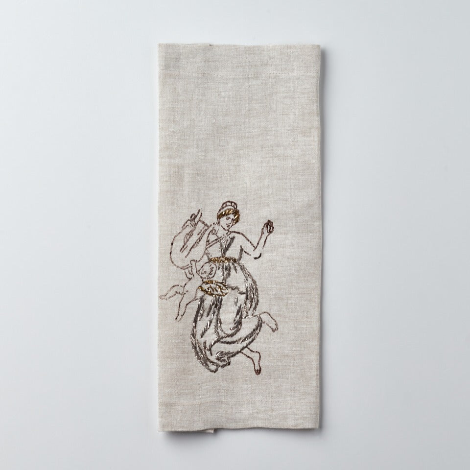 Relief "Harp" Hand Embroidered Linen Napkin Set Of Two – Elegant Table Linen Décor for Stylish Tables