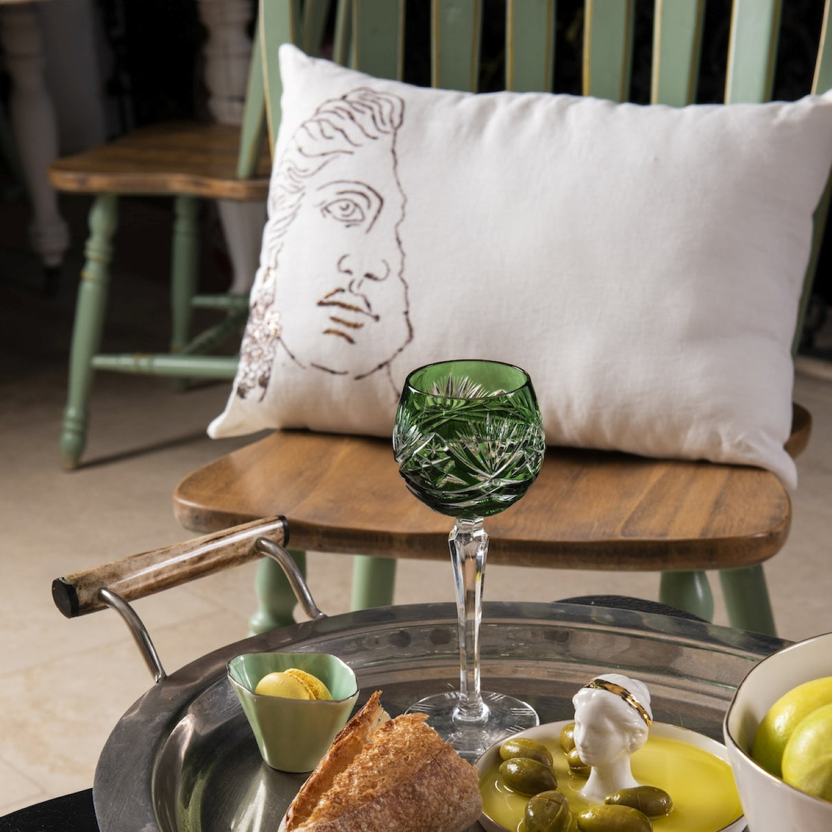 Mythos Sophie White Hand Embroidered Linen Cushion – Elegant Home Décor Accent for Stylish Interiors