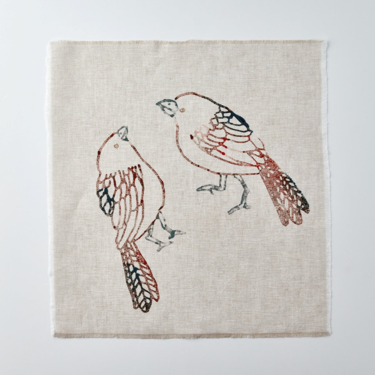 Enchanted Forest, Praying Birds Hand Embroidered Linen Napkin Set Of Two – Elegant Table Linen Décor for Stylish Tables