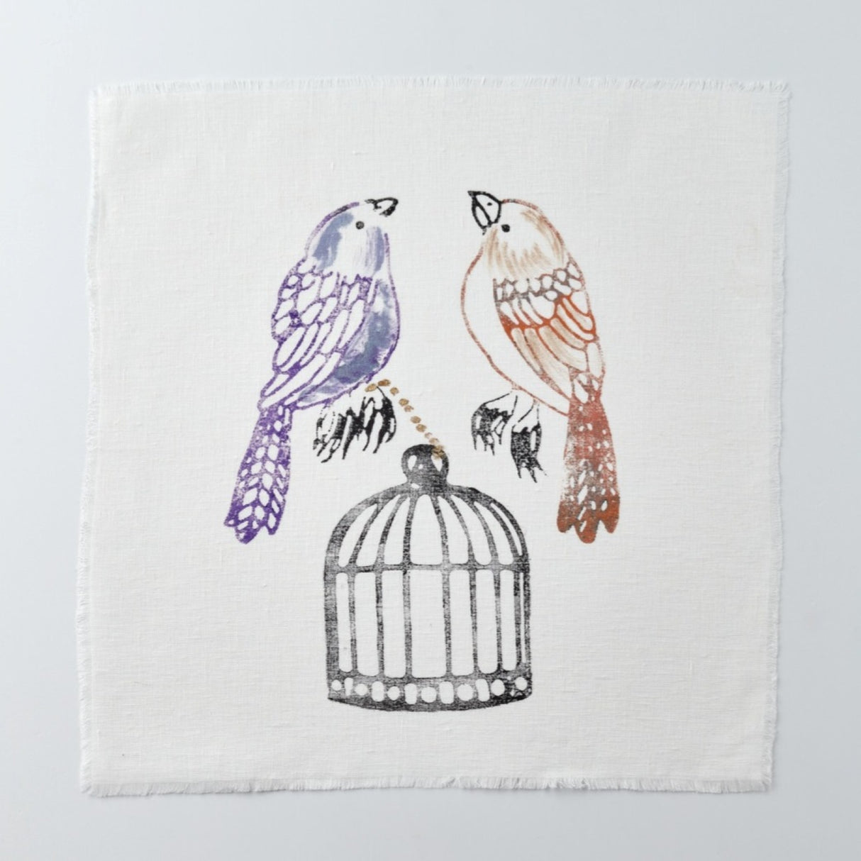 Enchanted Forest, Mua Mua Birds Hand Embroidered Linen Napkin Set Of Two – Elegant Table Linen Décor for Stylish Tables