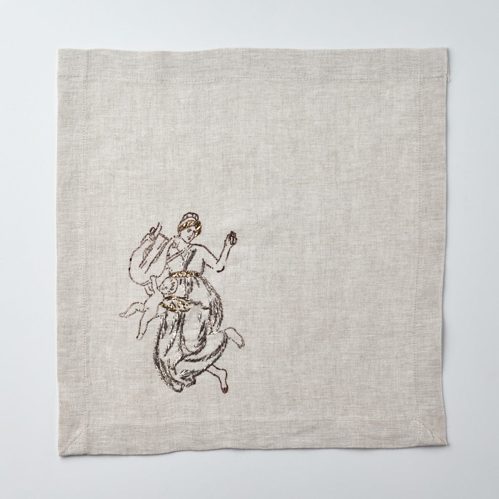 Relief "Harp" Hand Embroidered Linen Napkin Set Of Two – Elegant Table Linen Décor for Stylish Tables