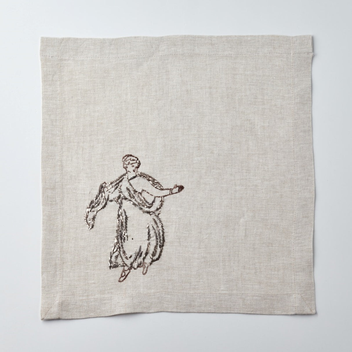 Relief "Dancer" Hand Embroidered Linen Napkin Set Of Two – Elegant Table Linen Décor for Stylish Tables