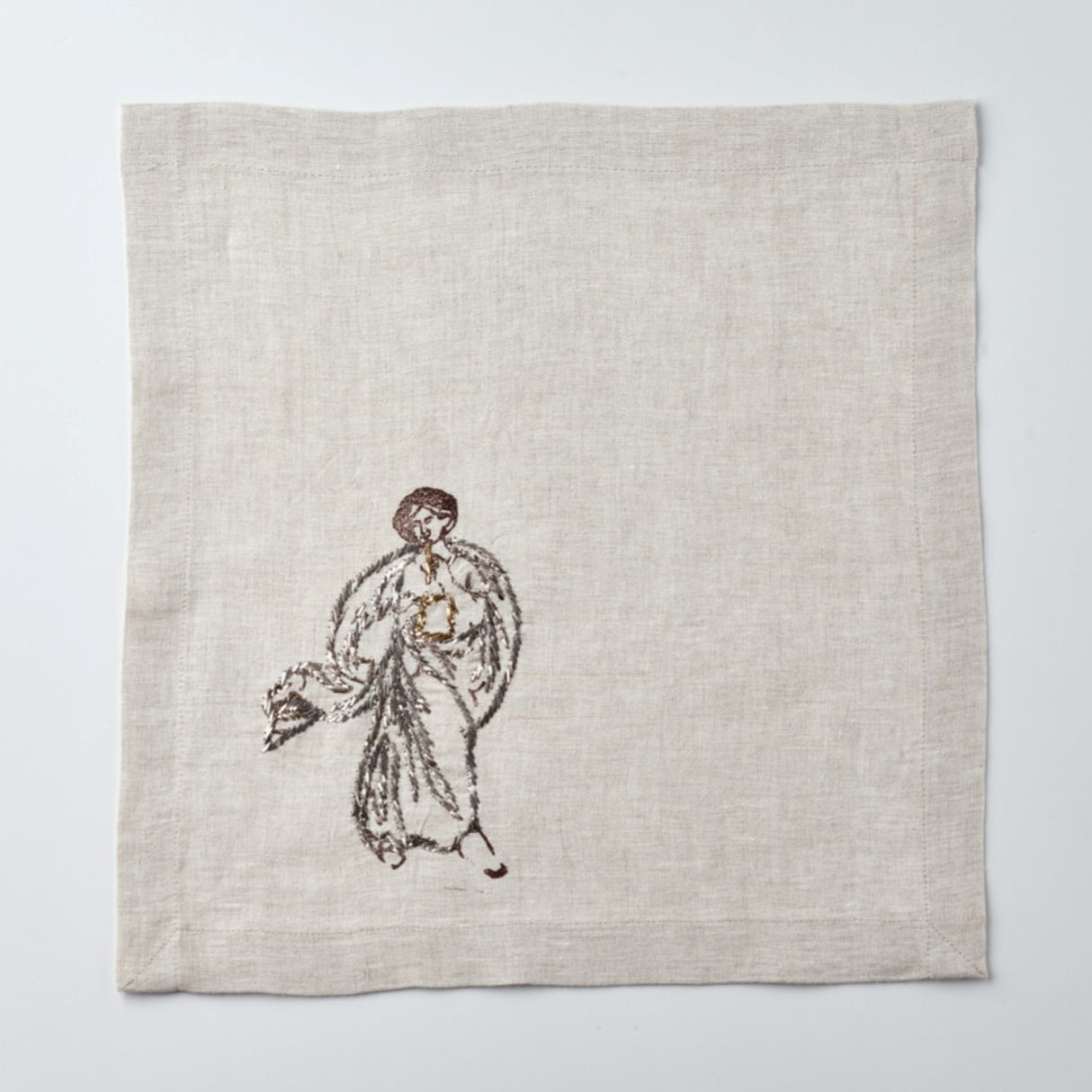 Relief "Flute" Hand Embroidered Linen Napkin Set of Two – Elegant Table Linen Décor for Stylish Tables