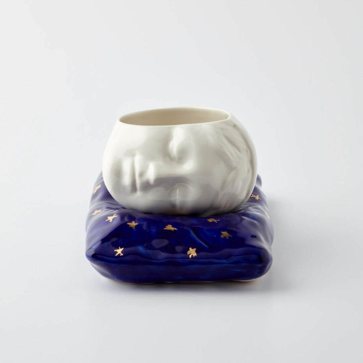 Sleeping Beauty Cup, 260ml & Pillow Set, Navy Blue - Elegant Tableware With 24K Gold Details for Stylish Interiors