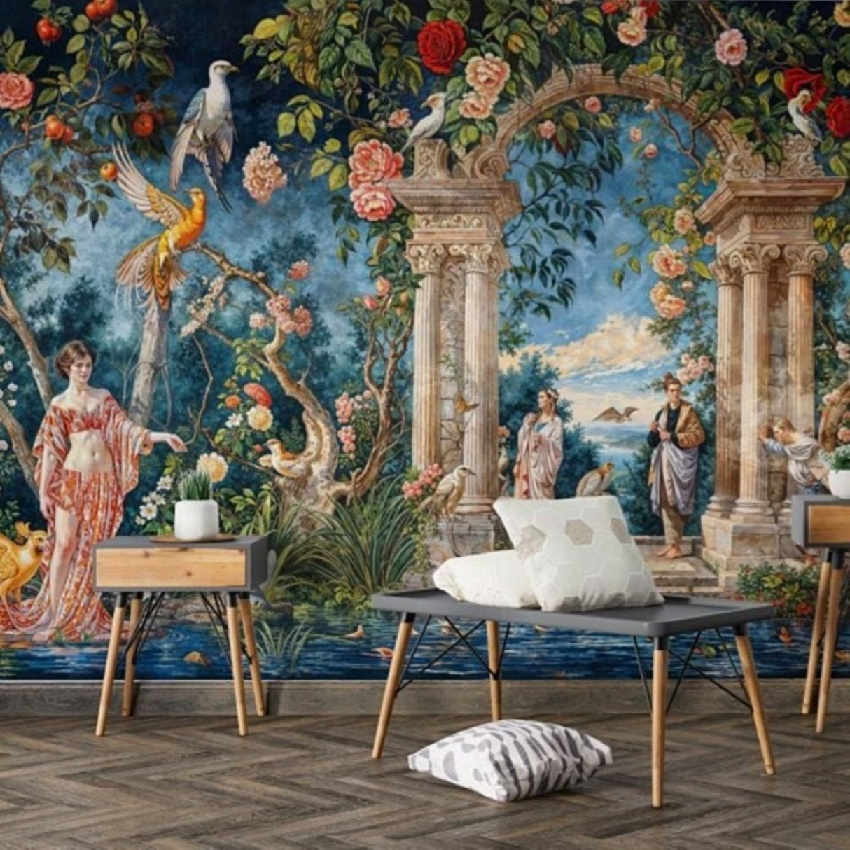 Mythic Garden Mural Wallpaper – Available in Printed and Embossed Versions for Sophisticated Interiors