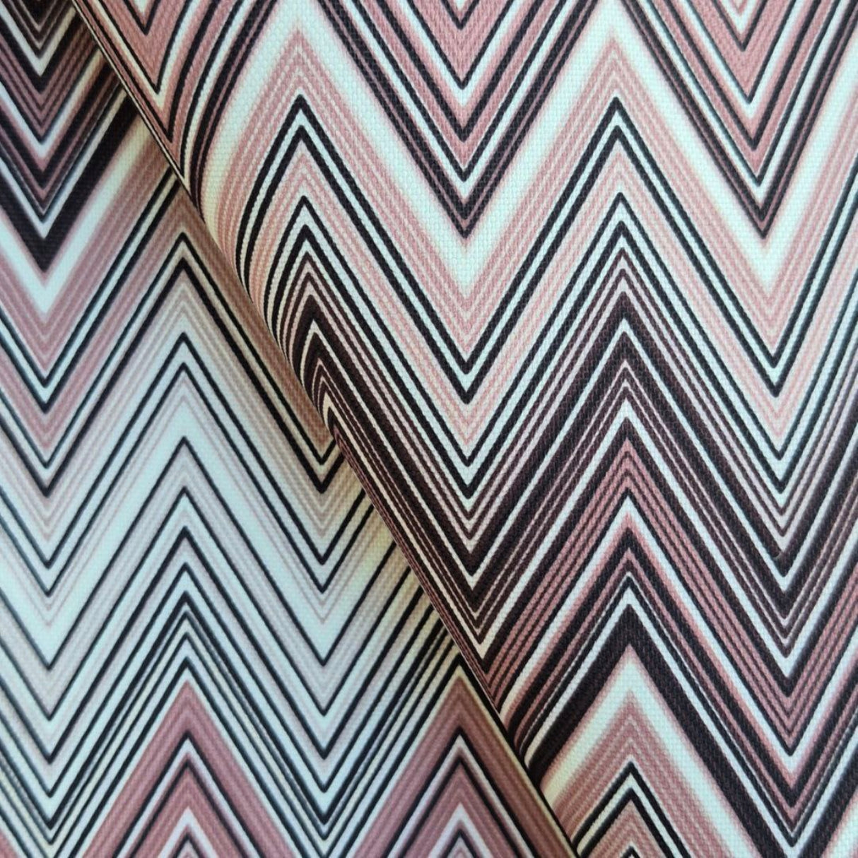Ziggy P13 Earthy Duotone Chevron Printed Fabric – 100% Polyester Upholstery Material, Made in Turkey