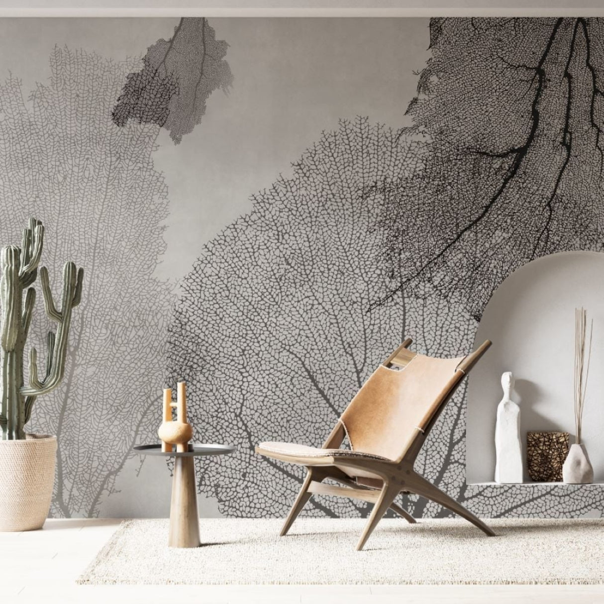Leaf Veins Wallpaper – Minimal Botanical Mural with Organic Elegance