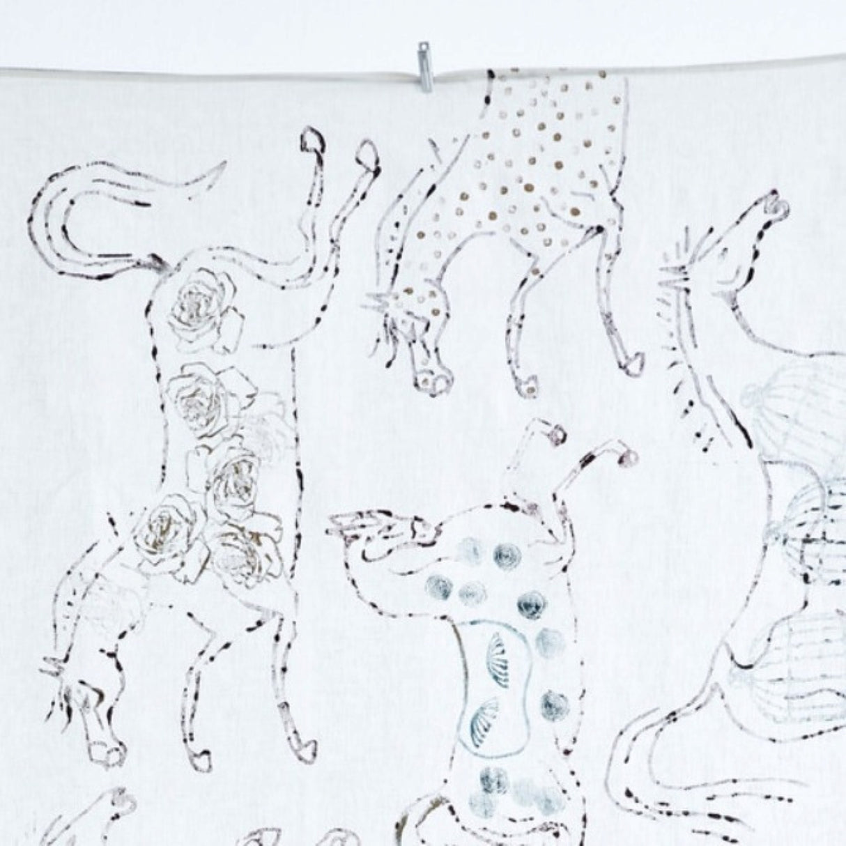 Enchanted Forest - Horses, Hand-Printed White Linen Tablecloth – Artistic Elegance for Sophisticated Dining