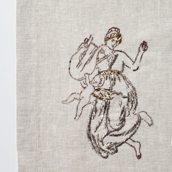 Relief "Harp" Hand Embroidered Linen Napkin Set Of Two – Elegant Table Linen Décor for Stylish Tables