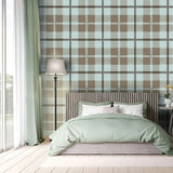 Vintage Mint & Charcoal Plaid Wallpaper – Classic Checkered Design for Cozy Interiors