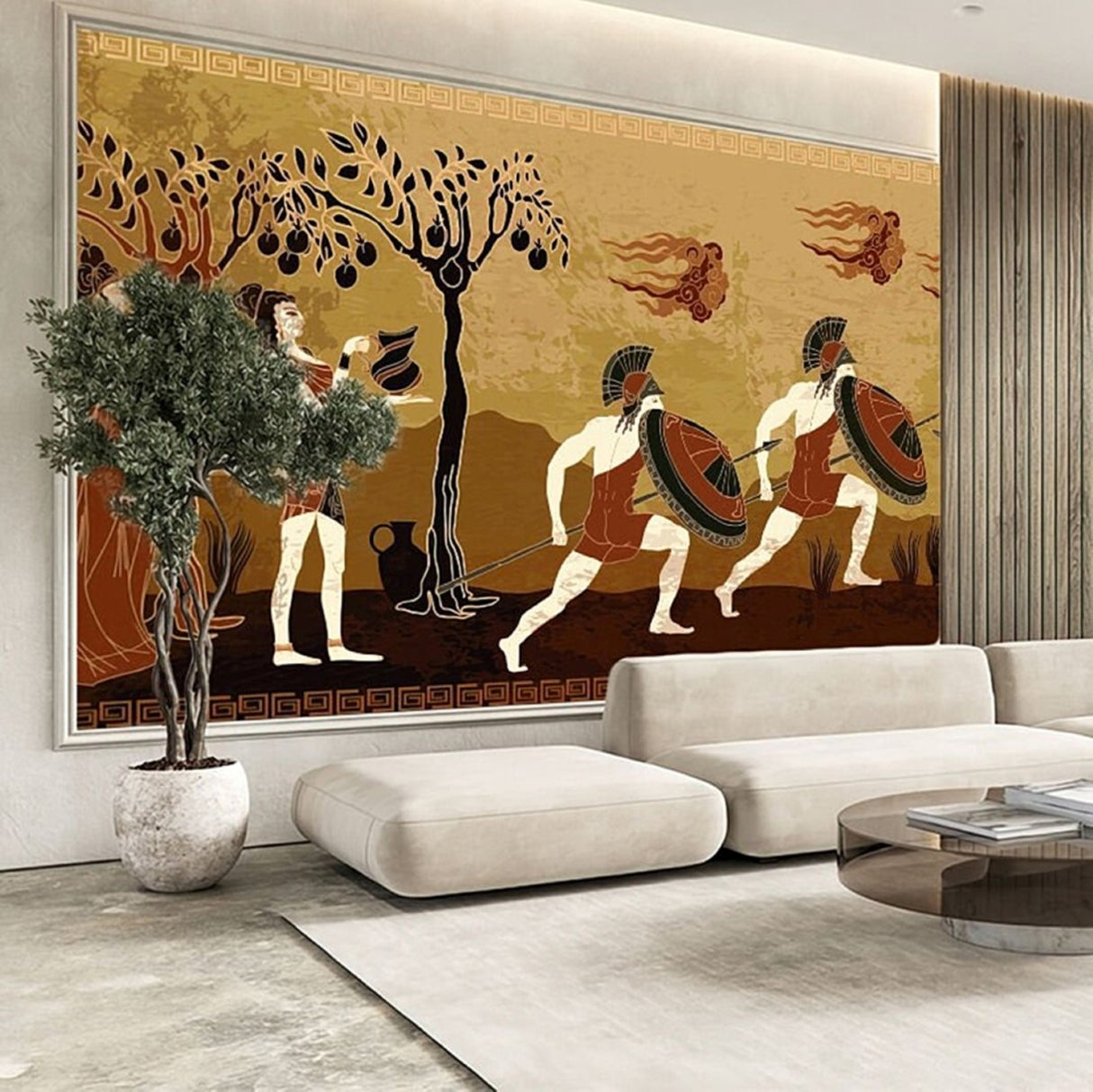 Ancient Greek Warriors With Shields Wallpaper – Mythological Art Mural for Statement Interiors