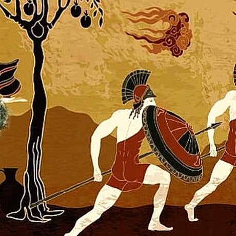 Kalkanlı Antik Yunan Savaşçıları Duvar Kağıdı – İç Mekanlar İçin Mitolojik Sanat Duvar Resmi
