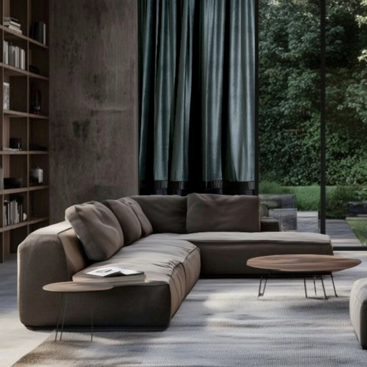 Berego – Cortina de terciopelo verde petróleo y negro con detalle de borde lineal – Para interiores modernos y lujosos