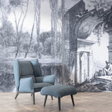 Mural de papel pintado con bocetos arquitectónicos: disponible en versiones impresas y en relieve para interiores elegantes.