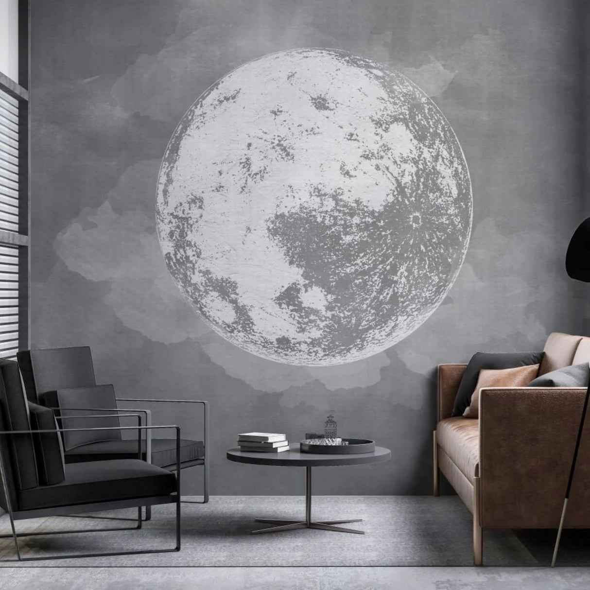 Papel pintado Dark Space Earth: decoración de pared contemporánea inspirada en planetas en color antracita