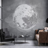 Papel pintado Dark Space Earth: decoración de pared contemporánea inspirada en planetas en color antracita