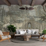 Palace Garden Staircase Wallpaper – Architectural Landscape Mural for Elegant Interiors