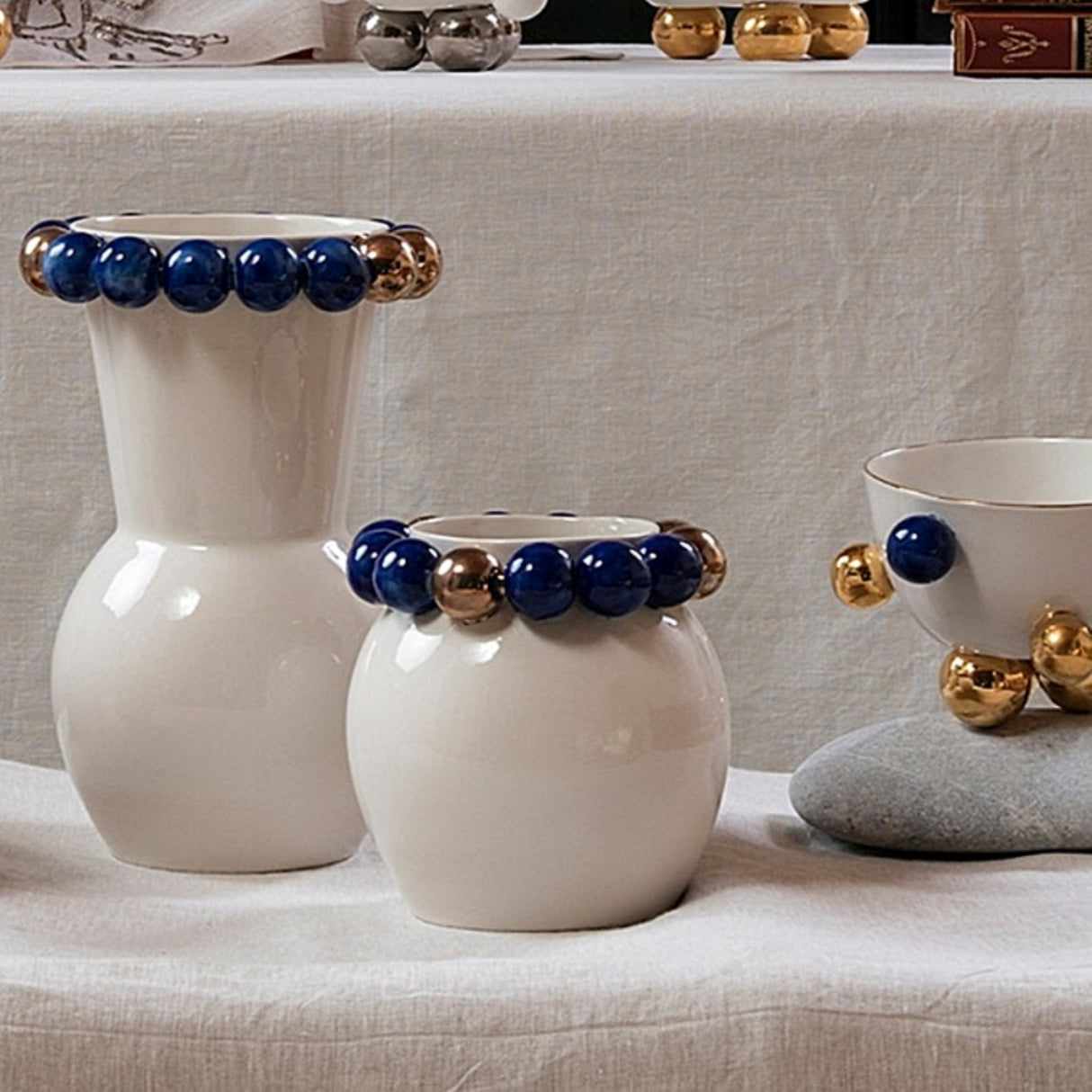 Cosmos Porcelain Vase Blue - Elegant Home Décor With 24K Gold Details for Stylish Interiors