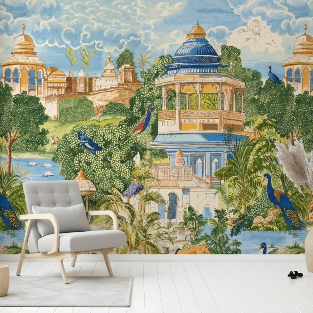 Royal Eden Wallpaper – Saffron & Azure – Available In Printed And Embossed Versions For Sophisticated Interiors