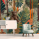 Tropical Canopy Mural Wallpaper – Vibrant Jungle Wall Art in Emerald & Coral Tones