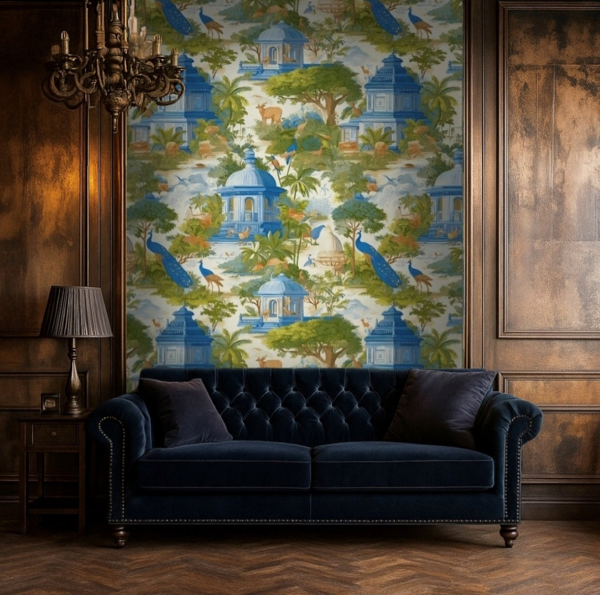 Royal Eden Wallpaper – Indigo & Sand – Available In Printed And Embossed Versions For Sophisticated Interiors