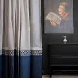 Legol - Blue Crest Sheer Linen-Look Polyester Curtain With Luxury Navy Border - For Sophisticated Interiors