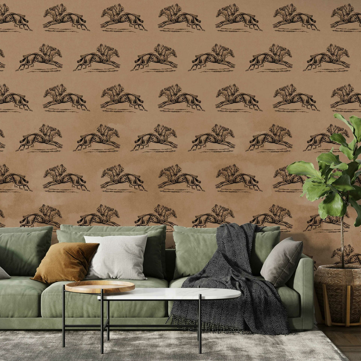 Galloping Heritage Wallpaper – Vintage Equestrian Art Mural for Classic Interiors