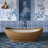 Blue Ceramic Portrait Wallpaper – Artistic Delft-Inspired Mural for Elegant Interiors