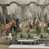 Papel pintado "Caballos salvajes junto a las columnas": mural artístico de naturaleza para interiores elegantes