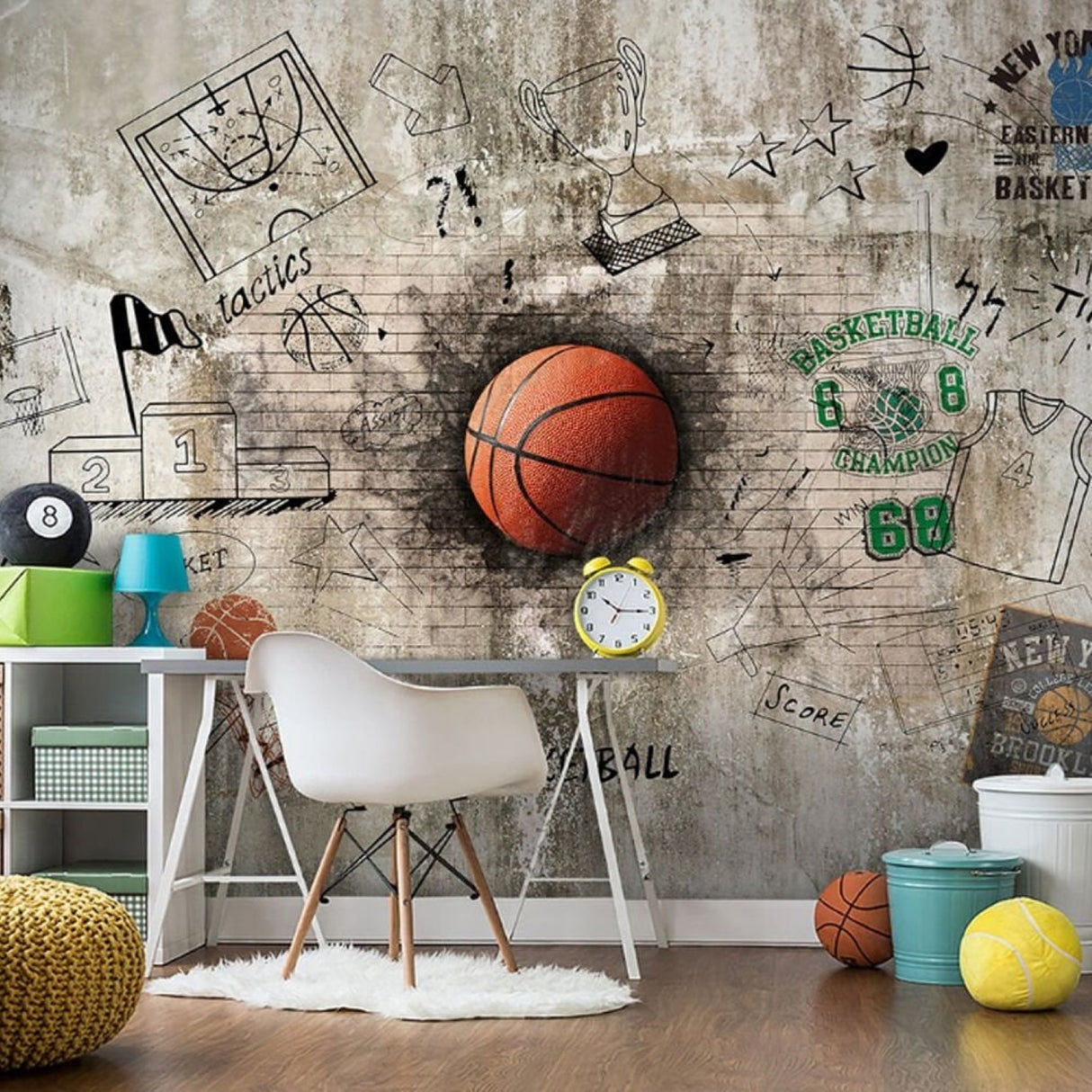 Basketball Court Wallpaper – Contemporary Sports-Inspired Dynamic Wall Décor