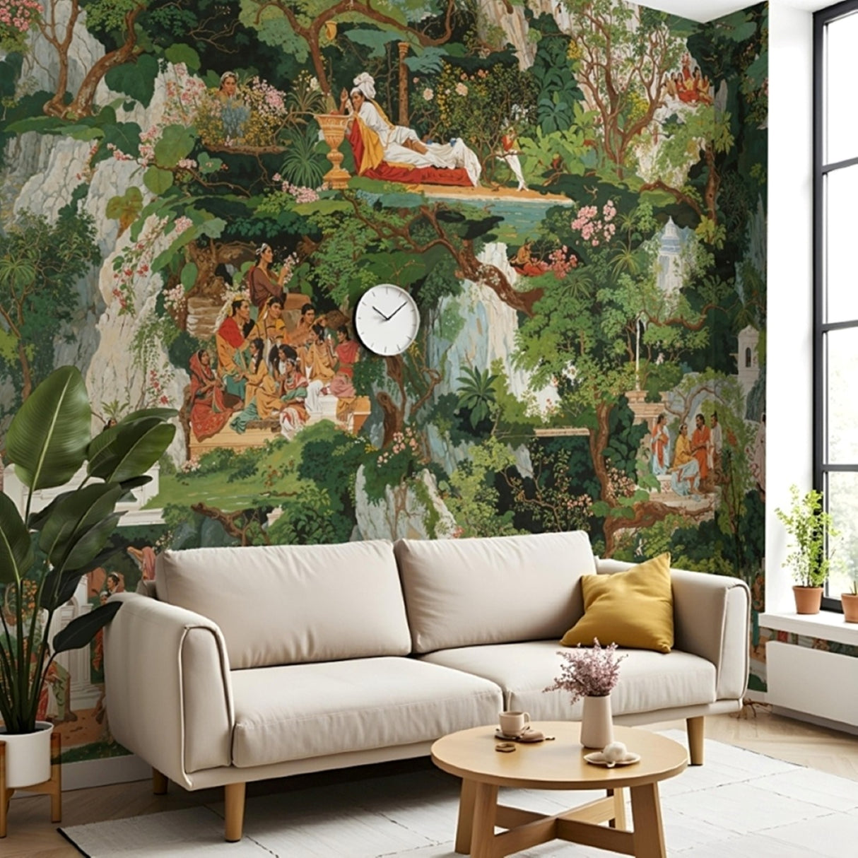 Oriental Valley Mural – Jade & Terracotta Edition – Available in Printed and Embossed Versions for Artistic Interiors