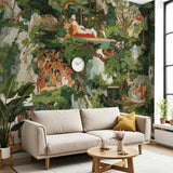 Oriental Valley Mural – Jade & Terracotta Edition – Available in Printed and Embossed Versions for Artistic Interiors