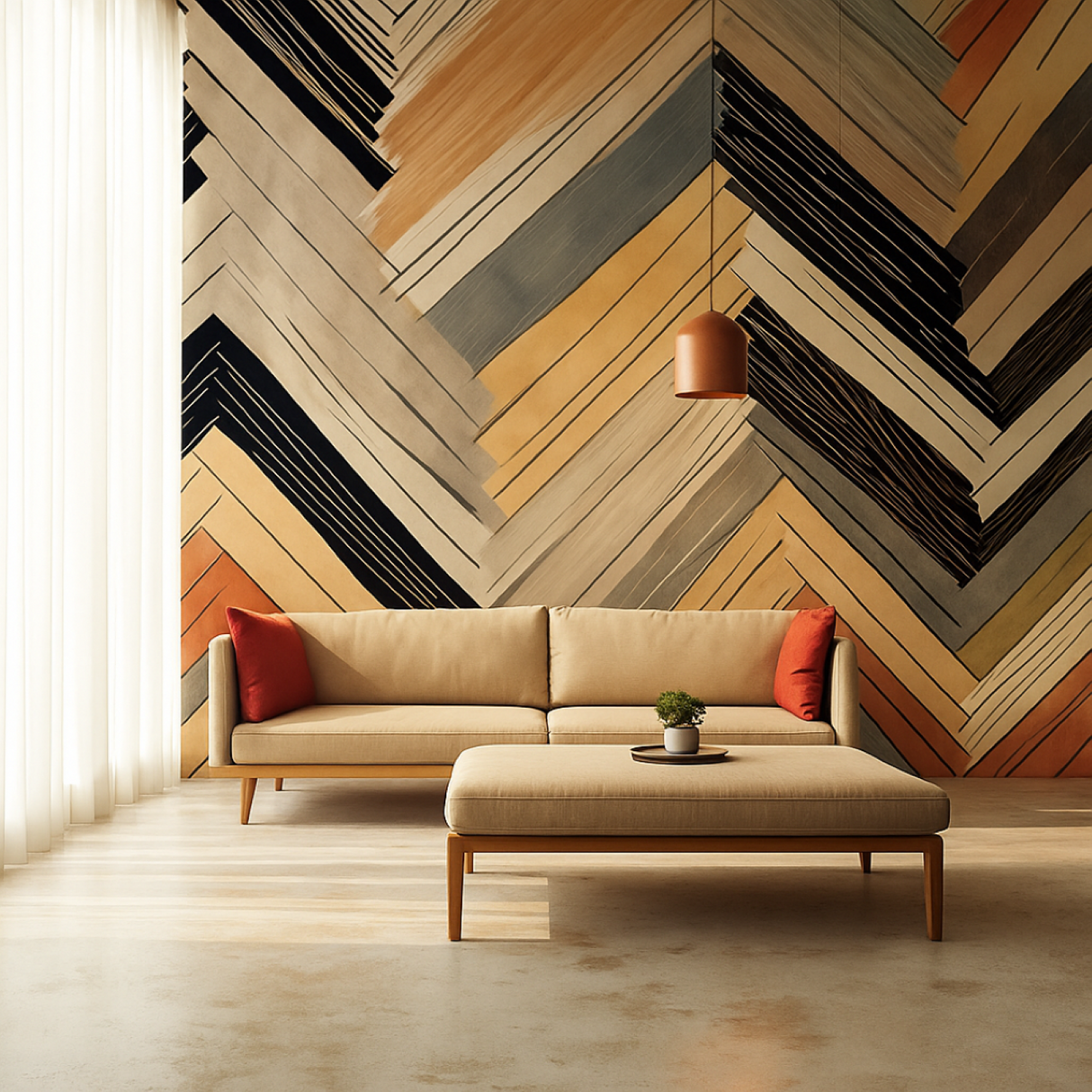Terra Lines Wallpaper – Modern Geometric Chevron Mural for Contemporary Interiors