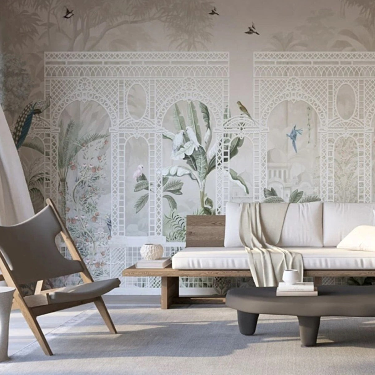 Papel pintado Botanical Arches: Mural de jardín sereno para interiores sofisticados