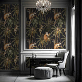 Golden Primates Wallpaper – Sepia & Charcoal Edition – Available In Printed And Embossed Versions For Eclectic Interiors